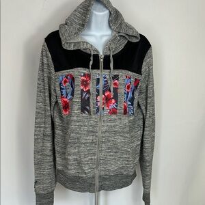 Victoria's Secret Pink Women’s Medium Black Gray Front Hoodie Sweatshirt Jacket